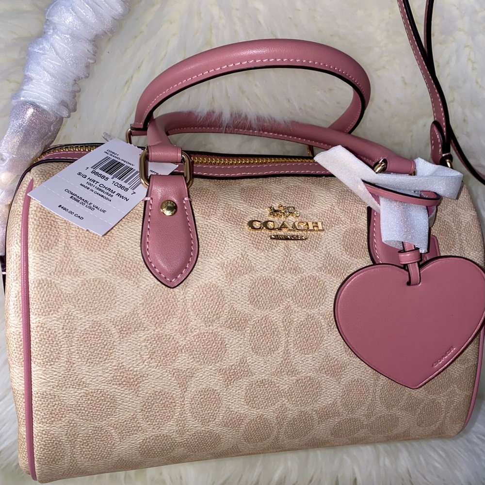 Coach purse 💖 Rowan Satchel Bag In Signature Canvas With Heart Charm New - Picture 9 of 15
